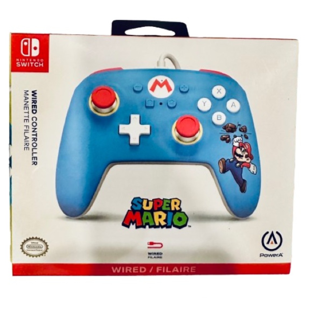 NEW Nintendo Switch Power A Wired Controller - Super Mario Brick Breaker Blue